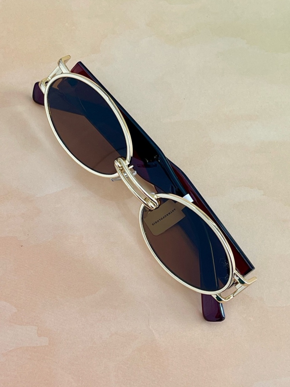 Anthropologie Gold Frame Oval Sunglasses with Brown Lenses